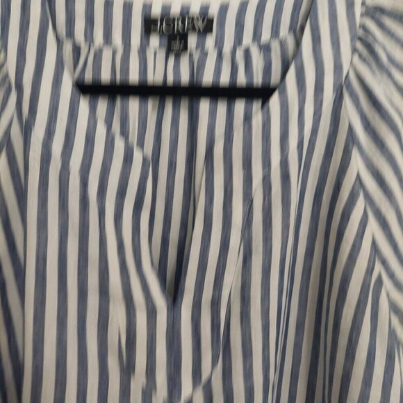 J Crew Flutter-Sleeve Linen Top Womens Sz S Navy Blue White Stripe V-Neck Beach - Picture 8 of 13